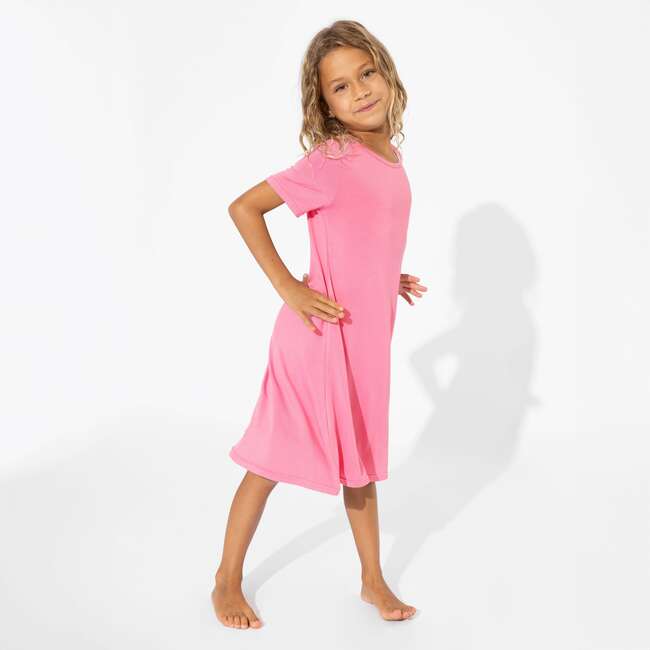 Bubblegum Pink Bamboo Girls' Short Sleeve Dress, Pink - Dresses - 2