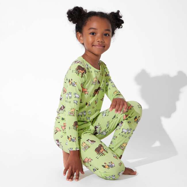 Farm Animals Bamboo Kids Pajamas, Green - Pajamas - 6