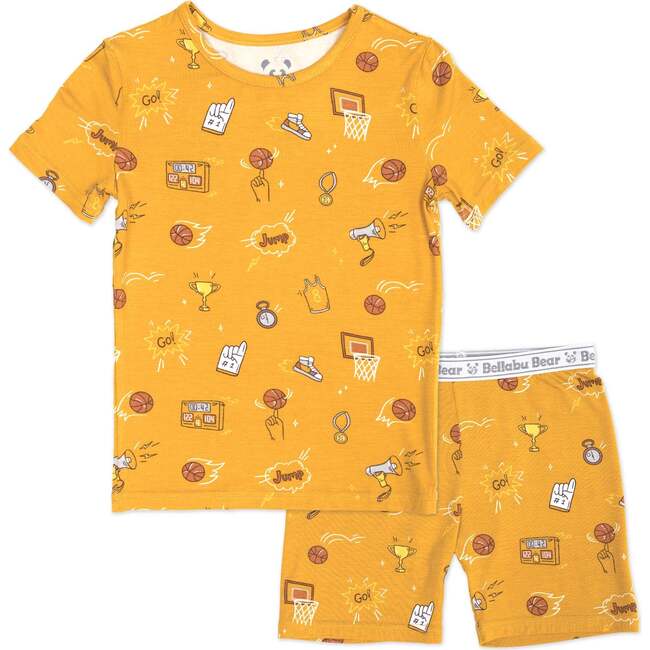 Basketball Bamboo Kids Pajama Short Set, Orange