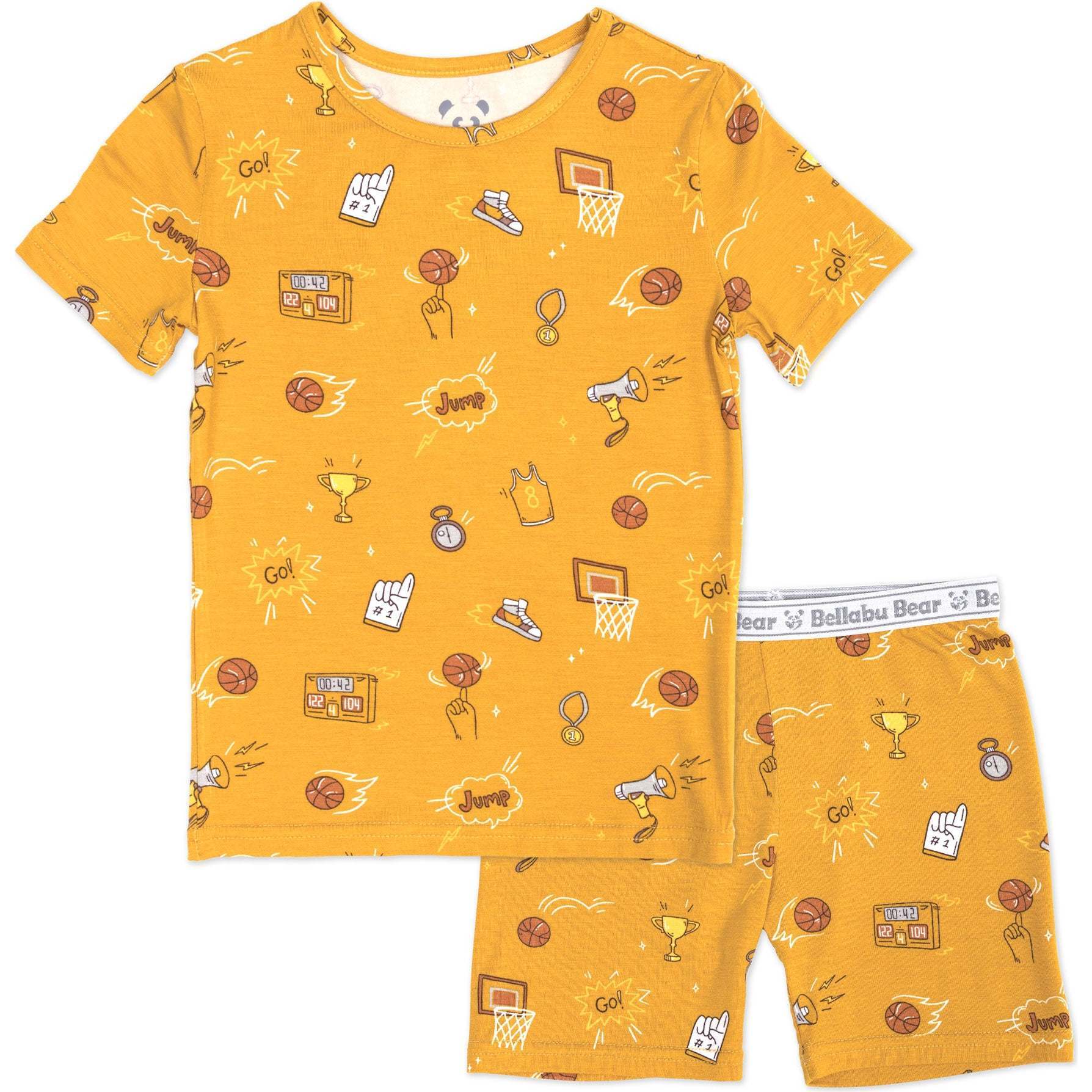 Basketball Bamboo Kids Pajama Short Set, Orange - Pajamas - 1