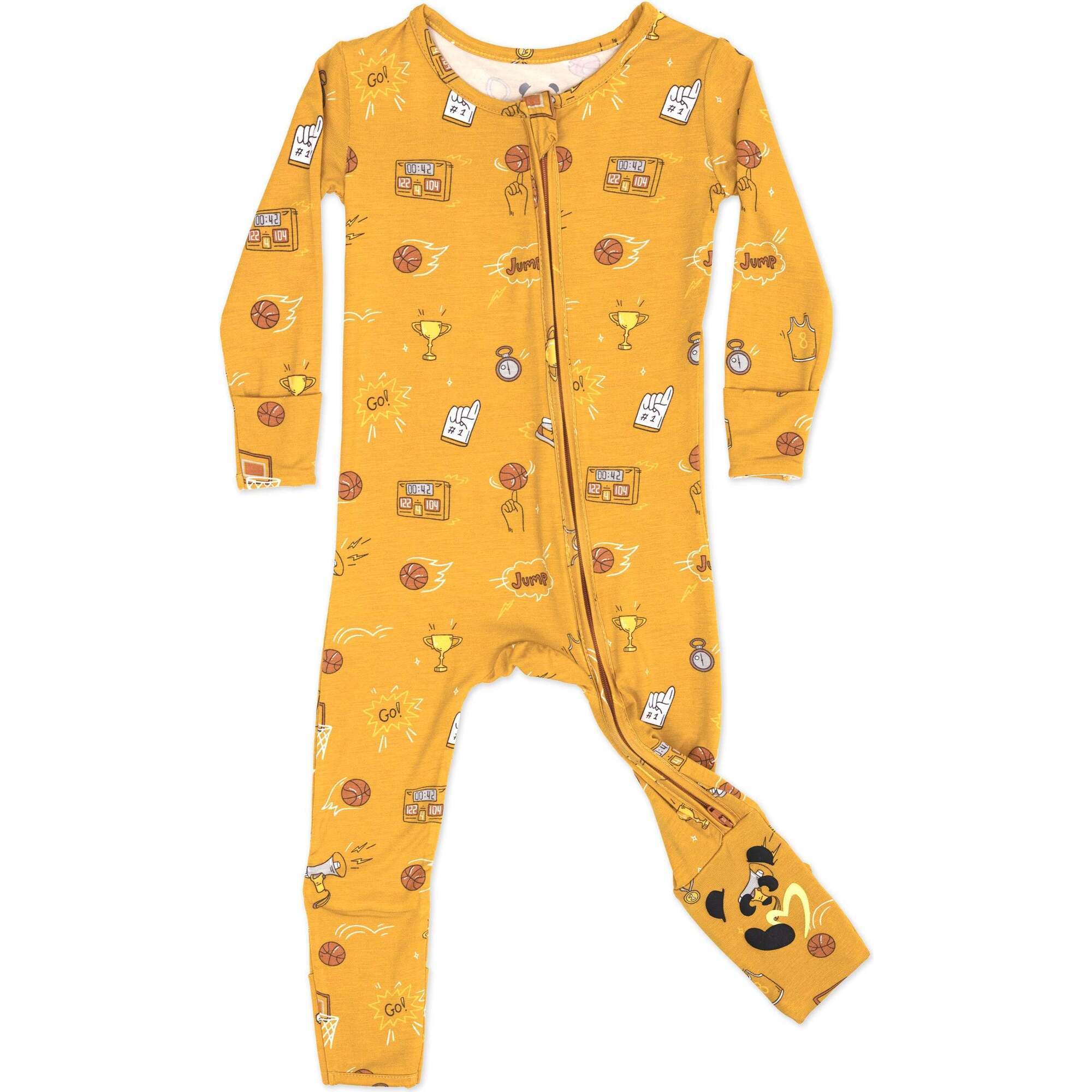 Basketball Bamboo Convertible Footie, Orange - Footie Pajamas - 1