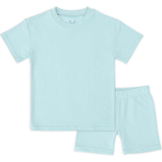 Adventure Blue Bamboo Blend Kid's Oversized Tee & Biker Short Set, Blue