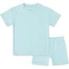 Adventure Blue Bamboo Blend Kid's Oversized Tee & Biker Short Set, Blue - Mixed Apparel Set - 1 - thumbnail