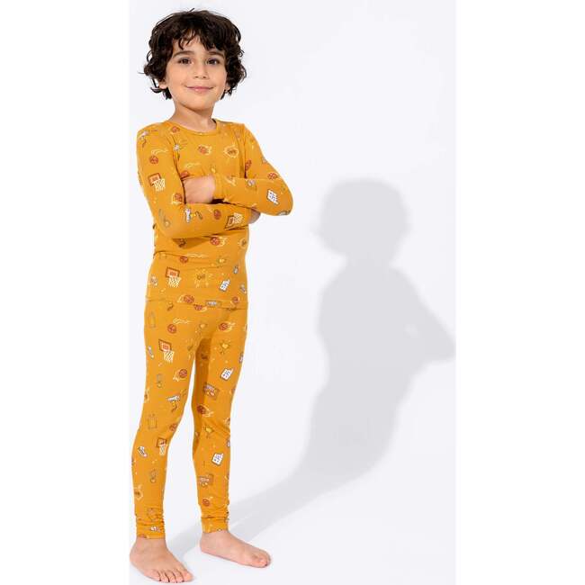 Basketball Bamboo Kids Pajamas, Orange - Pajamas - 2