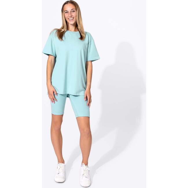 Adventure Blue Bamboo Blend Women's Oversized Tee & Biker Shorts Set, Blue - Mixed Apparel Set - 2