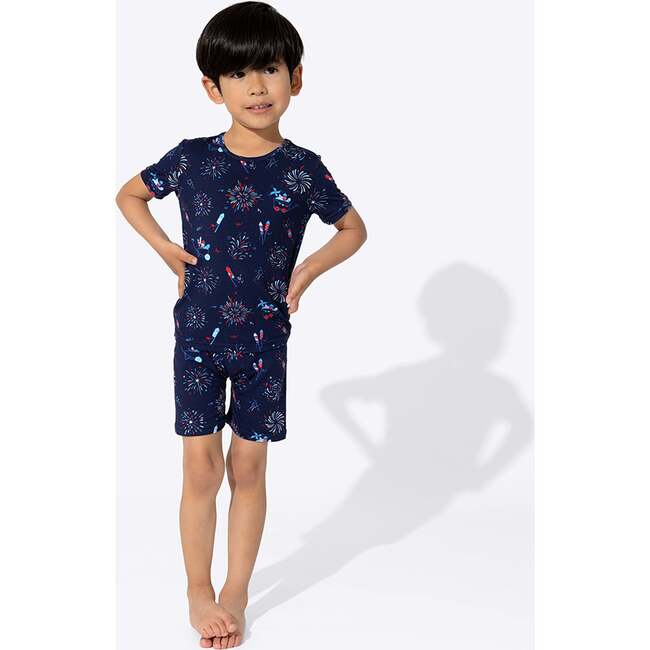 Fireworks Bamboo Kids Pajama Short Set, Blue - Pajamas - 5