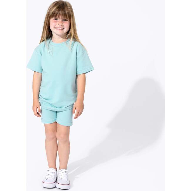 Adventure Blue Bamboo Blend Kid's Oversized Tee & Biker Short Set, Blue - Mixed Apparel Set - 2