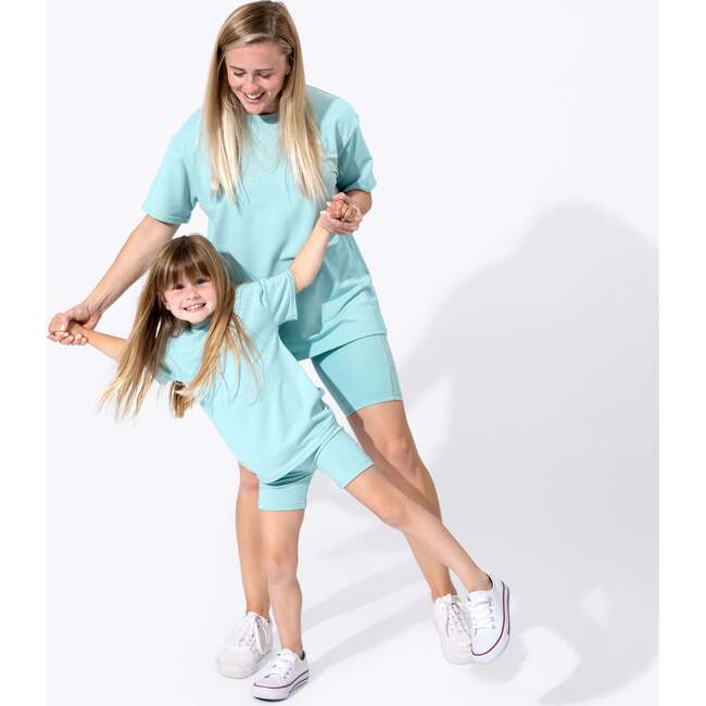 Adventure Blue Bamboo Blend Women's Oversized Tee & Biker Shorts Set, Blue - Mixed Apparel Set - 4