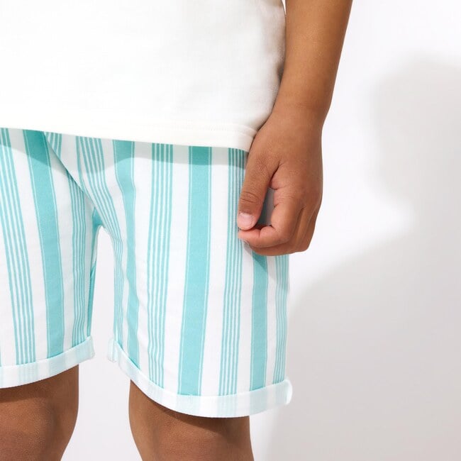 Blue Stripes Bamboo Terry Kids Daywear Shorts, Stripes - Shorts - 3