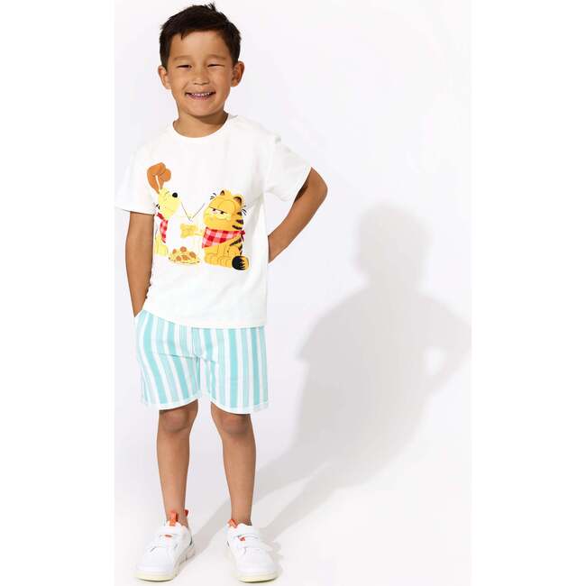 Blue Stripes Bamboo Terry Kids Daywear Shorts, Stripes - Shorts - 4