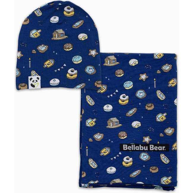 Hanukkah Cookies Bamboo Swaddle & Beanie Set, Blue