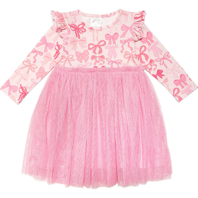 Coquette Bow Long Sleeve Tutu Dress, Pink