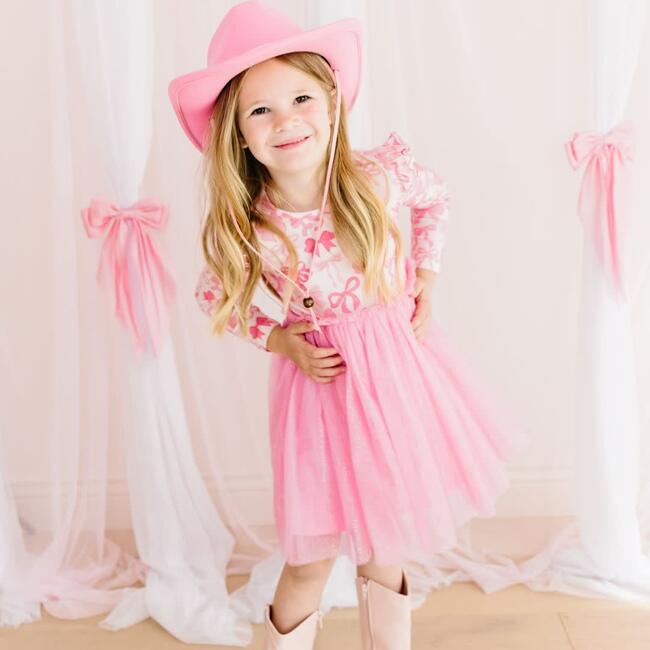 Coquette Bow Long Sleeve Tutu Dress, Pink - Dresses - 2