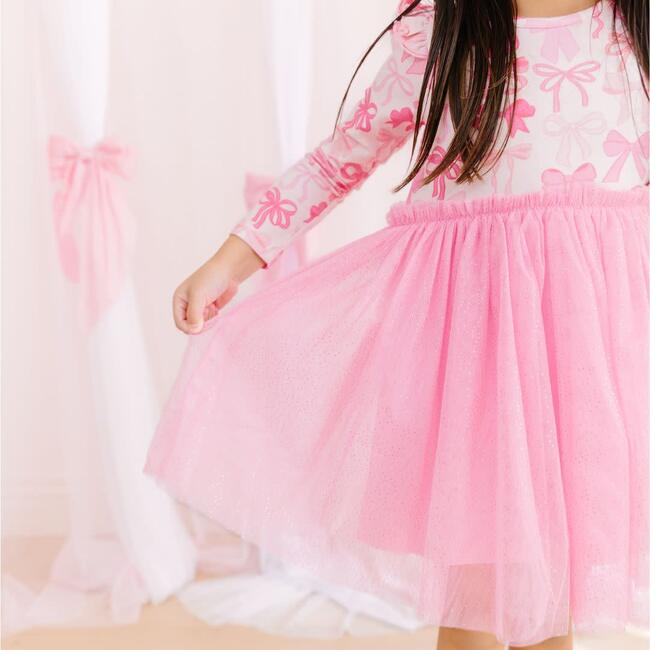 Coquette Bow Long Sleeve Tutu Dress, Pink - Dresses - 3