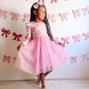 Coquette Bow Long Sleeve Tutu Dress, Pink - Dresses - 5