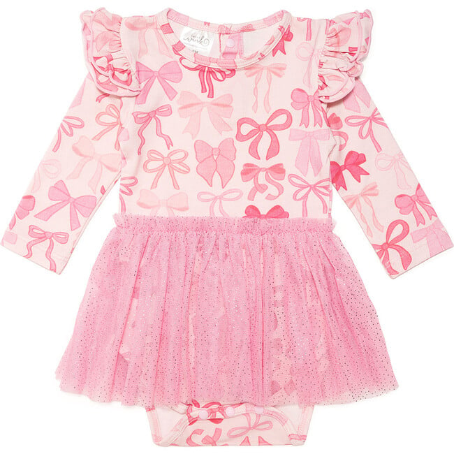 Coquette Bow Long Sleeve Tutu Bodysuit, Pink