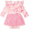 Coquette Bow Long Sleeve Tutu Bodysuit, Pink - Dresses - 1 - thumbnail