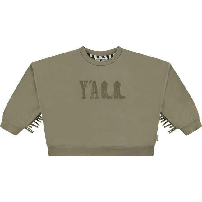 Y'ALL Crew Neck Pullover Sweatshirt, Olive Green