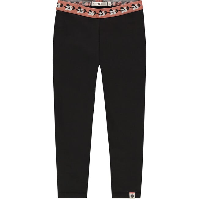 Wrap-Around Floral Print Contrast Waistband Leggings, Rich Black & Pink