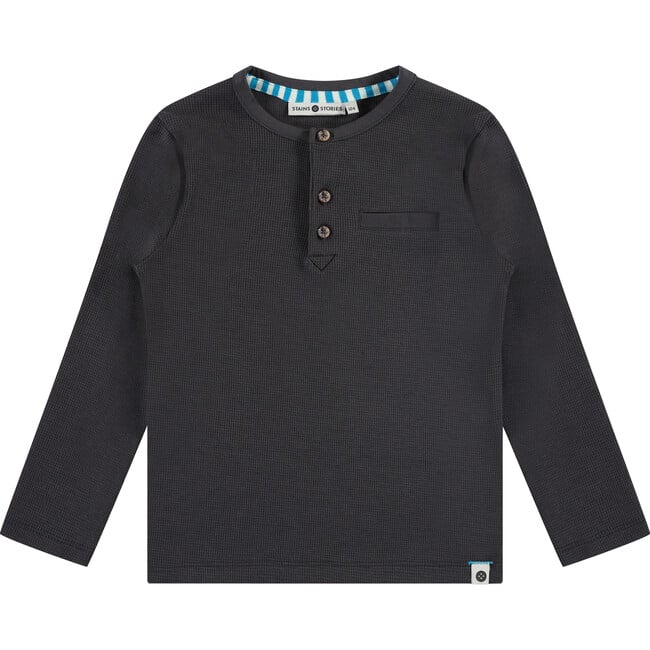 Waffle Ribbed Long Sleeve Henley T-Shirt, Navy