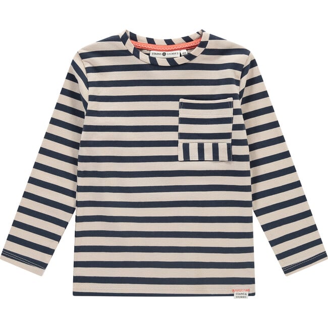 Striped Long Sleeve T-Shirt, Navy & Cream