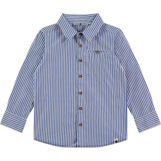 Striped Button Down Shirt, Blue & White