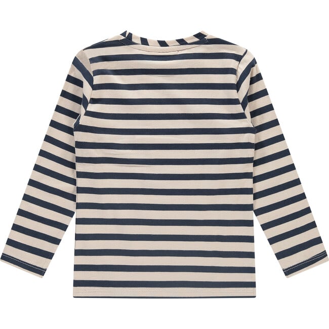 Striped Long Sleeve T-Shirt, Navy & Cream - T-Shirts - 2