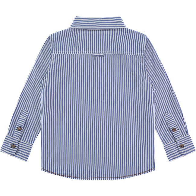 Striped Button Down Shirt, Blue & White - Shirts - 2