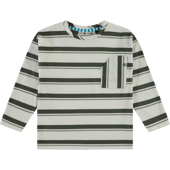 Striped Abstract Front Pocket Long Sleeve T-Shirt, Green - T-Shirts - 2