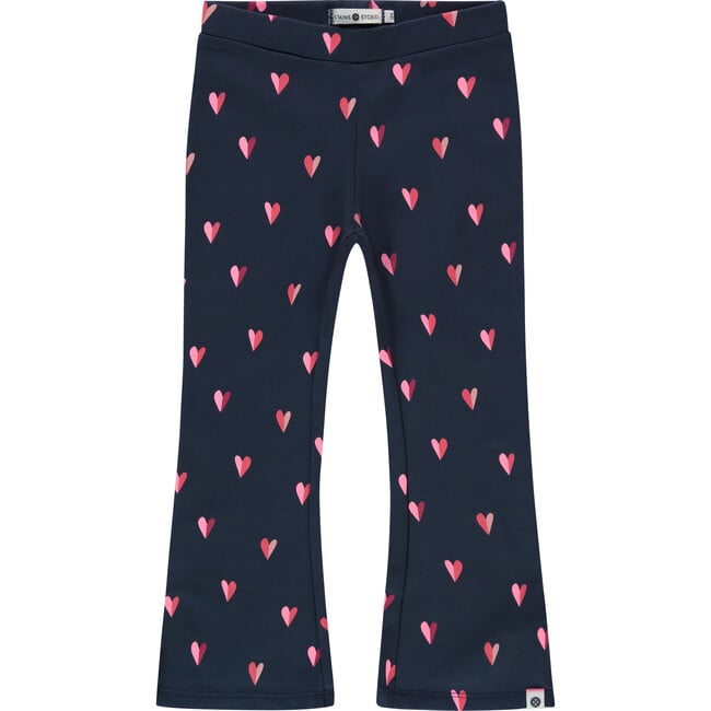 Retro Inspired Heart Print Flared Pant, Navy