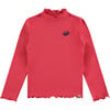 Ribbed Long Sleeve Lettuce Hem T-Shirt, Bright Red - T-Shirts - 1 - thumbnail