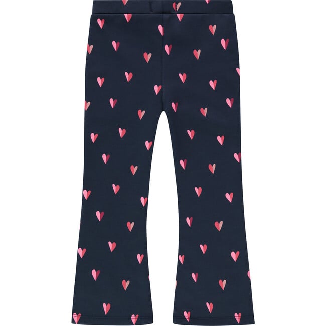 Retro Inspired Heart Print Flared Pant, Navy - Pants - 2