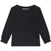 Ribbed Lettuce Edge Long Sleeve T-Shirt, Deep Black - T-Shirts - 2