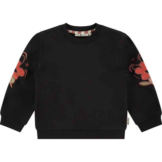 Printed Elbow Crew Neck Pullover Sweatshirt, Deep Black