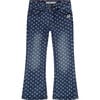 Heart Print Flared Denim Pant, Dark Washed Blue - Jeans - 1 - thumbnail