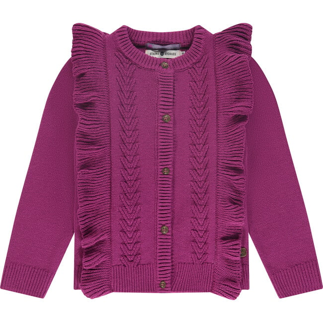 Knit Ruffle Cardigan, Magenta Purple