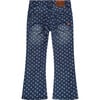 Heart Print Flared Denim Pant, Dark Washed Blue - Jeans - 2