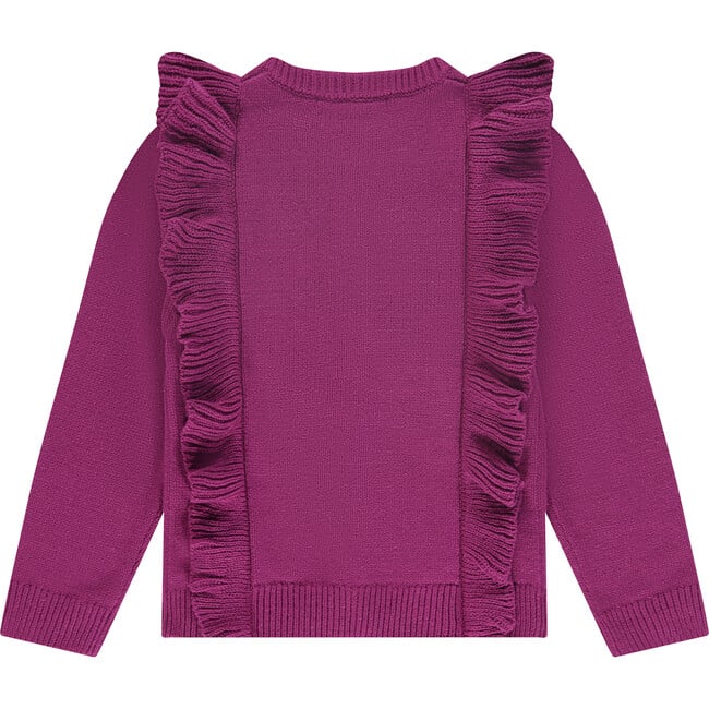 Knit Ruffle Cardigan, Magenta Purple - Cardigans - 2