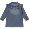 Long Sleeve Ruffle Denim Dress, Medium Blue - Dresses - 2