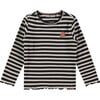 Flower Striped Long Sleeve Lettuce Hem T-Shirt, Deep Black & Cream - T-Shirts - 1 - thumbnail