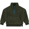 Fuzz Sherpa Quarted-Zipped Pull-Over Sweater, Forest Green & Turquoise Blue - Sweaters - 1 - thumbnail