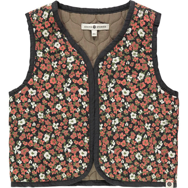 Floral Pattern Sleeveless Vest, Olive & Multicolors