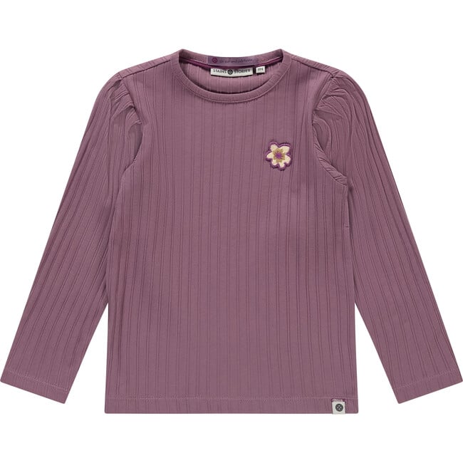 Floral Patch Ribbed Long Sleeve T-Shirt, Purple