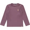 Floral Patch Ribbed Long Sleeve T-Shirt, Purple - T-Shirts - 1 - thumbnail