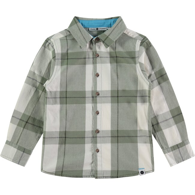 Checked Button Down Shirt, Olive Green & Charcoal