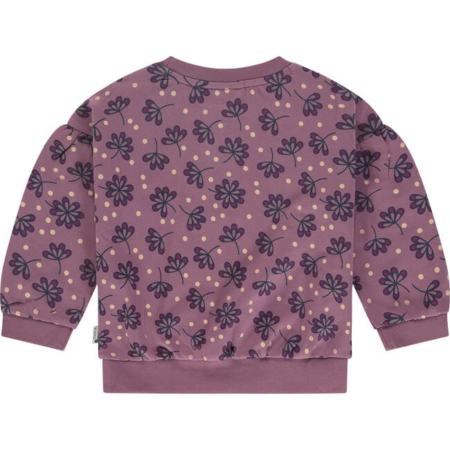 Floral Crew Neck Puff Sleeve Pullover Sweatshirt, Purple - Sweatshirts - 2