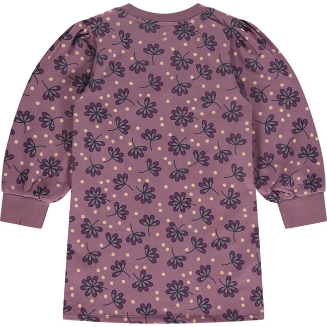 Floral Crew Neck Long Puff Sleeve Pull-Over Dress, Purple - Dresses - 2