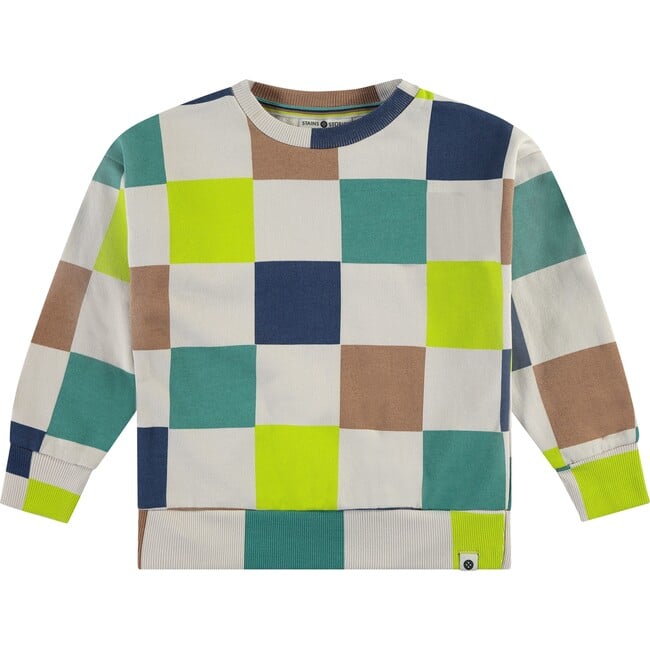 Bold Checkered Crew Neck Pullover Sweatshirt, Multicolors