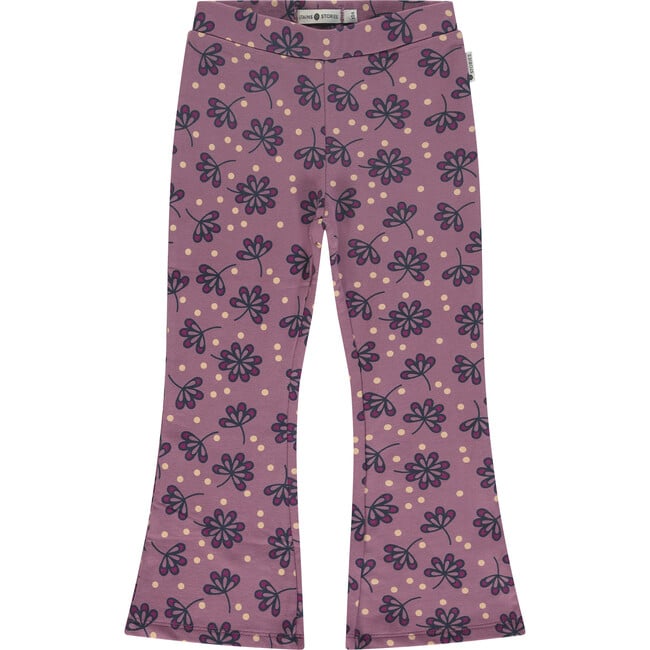 All-Over Leaf Floral Print Flared Leggings, Purple