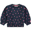 All-Over Heart Print Crew Neck Pullover Sweatshirt, Navy - Sweatshirts - 1 - thumbnail